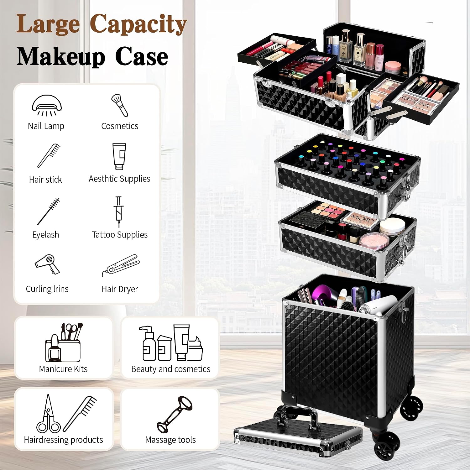 Rolling Makeup Train Case, Cos - đánh giá và giá Caster Wheel